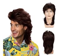 UILYNIU Bruna Parrucca Mullet Uomo, Naturali Lunga Parrucca Uomo Mullet 70s 80s Costume Hippie Lunghi Cosplay Parrucca di Retro Disco Punk Rocker Parrucche Costume per Halloween Tema Feste (Bruna)