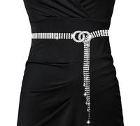 UILYNIU Cintura Donna con Strass Elegante Cintura Gioiello Donna Decorativa in Vita Alta Elegante O-Ring Regolabile Sottile in Vita Alta per Vestito Argento Jeans(Argento)