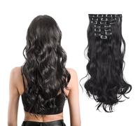 UILYNIU Extension Capelli Veri Clip Nero Naturale Estensioni Lisci Sintetici Posticci per Donna Ricci Ondulati (Nero)