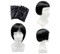 UILYNIU Nero Parrucca Caschetto Black Bob con Bangs parrucca nera corta per le donne Dritto Bob parrucche resistente al calore Parrucca sintetica resistente al calore Daily Party (Nero)
