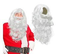 UILYNIU Parrucca e Barba, Parrucca di Babbo Natale per Uomo e Donna, Barba Lunga Bianco Mago per Carnevale Halloween, Accessori Costume, Natale e Feste in Famiglia, Accessori, Cosplay (Bianco)
