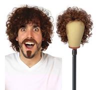 UILYNIU Parrucca Marrone Da Uomo e Baffi, Funky Parrucca Riccia Afro per Adulti, Hippie Popstar Parrucca 60s 70s 80s Parrucca Uomo Accessori per Costumi in Maschera Festa Carnevale Halloween (Marrone)
