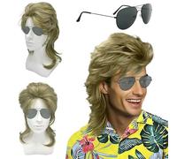 UILYNIU Parrucca Mullet Uomo Bionda Anni '80 Parrucca di Halloween Retro Disco Punk Rocker Parrucche Halloween Costume Tema Feste Anni '70 Costume Hippie