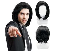 UILYNIU Parrucca nera da uomo, parrucca corta anni '80 e '90, stile punk rock, può legare in coda di cavallo per feste, cosplay, Halloween, carnevale