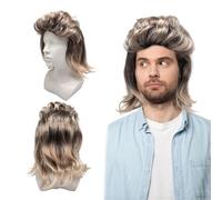 UILYNIU Parrucca Nero da uomo Parrucca Afro Nera Parrucca Mullet Retrò Rock Anni '70 e '80 per Feste di Halloween Rockstar JGA Costumi Hippie per Uomo Donna Costume da Discoteca (Nero Marrone)