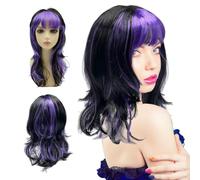 UILYNIU Parrucca Nero Viola da Strega Vampiro Lunga Riccia Mullet Donna Halloween Festa Maschera Cosplay