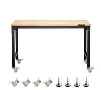 VEVOR Banco da lavoro 1219 mm regolabile – Carico 907 kg, Presa corrente, Ruote, Piano quercia