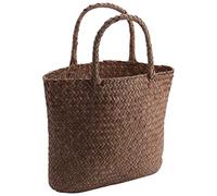 Uinfhyknd, Borsa di paglia, in vimini naturale, borsa intrecciata a mano da donna, per giardino, piccola, in rattan, marrone, One Size
