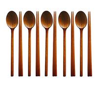 Uinfhyknd Utensile da Tavola Coreano nel Legno Fatto Un Mano Albero di Giuggiola, Set di 5 Cucchiai e Bacchette