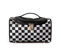 UINSUE Borsa per il trucco vintage per le donne portatile retrò a scacchi organizzatore cosmetico stile patchwork cuscino sacchetto di immagazzinaggio per la cura della pelle borsa di immagazzinaggio