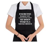 uinwk Divertente grembiule da bar per donne e uomini con 2 tasche, grembiule impermeabile regolabile per cucina, esercizio fisico ti fa sembrare migliore nudo, così fa tequila a tua scelta, nero,