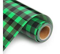 UIOK Vinile Termoadesivo per Tessuti Plaid, Termovinile per Tessuti Quadro Nero e Verde 30.5 x 182cm Natale Vinile Termoadesivo, Plaid HTV Pellicola per Plotter Heat Transfer Vinyl per Cricut