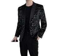 UIOKLMJH Giacca da Uomo con Paillettes da Cantante Giacca da Palcoscenico Giacca da Lavoro Casual da Lavoro Black L