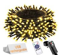 UIONVO Luce Albero di Natale con Batteria - 10m 100 LED Bianco Caldo USB Ricaricabile Esterno Catene Luce Telecomando Impermeabile 8 Modalità Impermeabile Giardino Balcone Casa Festa Interno