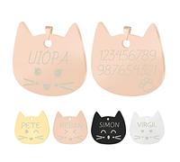 Uiopa 2 Pezzi Medaglietta Cane Personalizzata, Testa di Gatto Medaglietta Gatto con Incisione, Acciaio Inox Targhetta Cane con Incisione Pendenti per Collare Cani e Gatti (Oro rosa, Piccolo)