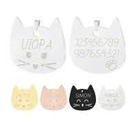 Uiopa 2 Pezzi Medaglietta Cane Personalizzata, Testa di Gatto Medaglietta Gatto con Incisione, Acciaio Inox Targhetta Cane con Incisione Pendenti per Collare Cani e Gatti (Argento, Piccolo)