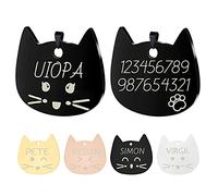 Uiopa 2 Pezzi Medaglietta Cane Personalizzata, Testa di Gatto Medaglietta Gatto con Incisione, Acciaio Inox Targhetta Cane con Incisione Pendenti per Collare Cani e Gatti (Nero, Piccolo)