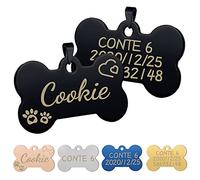 Uiopa 2pcs Medaglietta Cane Personalizzata di Osso, Targhetta Cane con Incisione in Acciaio Inox, Medaglietta Gatto con Incisione, Etichette Cane Collare Pendenti per Cani, Gatto (Nero, L)