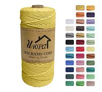Uiopa Corda macramè 2 mmx200 m, corda in cotone naturale intrecciata a 3 fili, corda colorata per appendere piante da parete, artigianato Boho progetti di decorazione per la casa (giallo limone)
