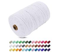 Uiopa Corda Macrame 3mm x 200m, Filo Macrame Cordoncino Cotone Naturale Spago Colorato Cordino per Borse Uncinetto, Wall Hanging, Decorazioni, Fai da Te, Piante da Appendere (Bianco)