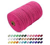 Uiopa Corda Macrame 3mm x 200m, Filo Macrame Cordoncino Cotone Naturale Spago Colorato Cordino per Borse Uncinetto, Wall Hanging, Decorazioni, Fai da Te, Piante da Appendere (Rosa rossa)