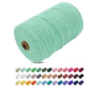 Uiopa Corda Macrame 3mm x 200m, Filo Macrame Cordoncino Cotone Naturale Spago Colorato Cordino per Borse Uncinetto, Wall Hanging, Decorazioni, Fai da Te, Piante da Appendere (menta verde)