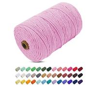 Uiopa Corda Macrame 3mm x 200m, Filo Macrame Cordoncino Cotone Naturale Spago Colorato Cordino per Borse Uncinetto, Wall Hanging, Decorazioni, Fai da Te, Piante da Appendere (Rosa)