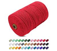 Uiopa Corda Macrame 3mm x 200m, Filo Macrame Cordoncino Cotone Naturale Spago Colorato Cordino per Borse Uncinetto, Wall Hanging, Decorazioni, Fai da Te, Piante da Appendere (Rosso)