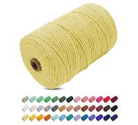 Uiopa Corda Macrame 3mm x 200m, Filo Macrame Cordoncino Cotone Naturale Spago Colorato Cordino per Borse Uncinetto, Wall Hanging, Decorazioni, Fai da Te, Piante da Appendere (Giallo chiaro)