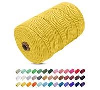 Uiopa Corda Macrame 3mm x 200m, Filo Macrame Cordoncino Cotone Naturale Spago Colorato Cordino per Borse Uncinetto, Wall Hanging, Decorazioni, Fai da Te, Piante da Appendere (Giallo)
