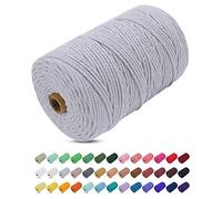 Uiopa Corda Macrame 3mm x 200m, Filo Macrame Cordoncino Cotone Naturale Spago Colorato Cordino per Borse Uncinetto, Wall Hanging, Decorazioni, Fai da Te, Piante da Appendere (Grigio chiaro)