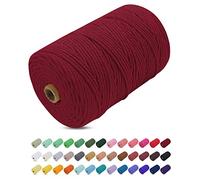 Uiopa Corda Macrame 3mm x 200m, Filo Macrame Cordoncino Cotone Naturale Spago Colorato Cordino per Borse Uncinetto, Wall Hanging, Decorazioni, Fai da Te, Piante da Appendere (Vino rosso)
