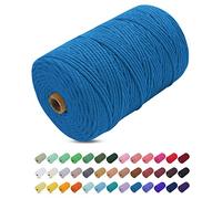 Uiopa Corda Macrame 3mm x 200m, Filo Macrame Cordoncino Cotone Naturale Spago Colorato Cordino per Borse Uncinetto, Wall Hanging, Decorazioni, Fai da Te, Piante da Appendere (Lago Blu)