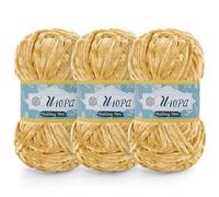 Uiopa Filato Ciniglia per Uncinetto, 3 x 100g Filato Ciniglia Gomitoli Lana Grossa, Filo Uncinetto Chunky Yarn per Coperte Amigurumi Vestiti Decorazioni Artigianato (Cachi)