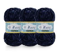 Uiopa Filato Ciniglia per Uncinetto, 3 x 100g Filato Ciniglia Gomitoli Lana Grossa, Filo Uncinetto Chunky Yarn per Coperte Amigurumi Vestiti Decorazioni Artigianato (Blu Navy)