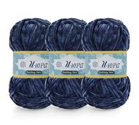 Uiopa Filato Ciniglia per Uncinetto, 3 x 100g Filato Ciniglia Gomitoli Lana Grossa, Filo Uncinetto Chunky Yarn per Coperte Amigurumi Vestiti Decorazioni Artigianato (Blu Denim)