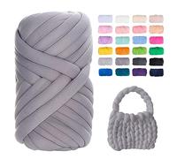 Uiopa Filato Gigante Grigio Medio, 250g Filo Cotone Grosso Tubolare a Mano, Gomitolo di Filato Chunky Yarn per Borse, Coperte, Cestini, Nidi di Animali Domestici, Artigianato Fai-da-Te