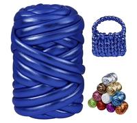 Uiopa Filato Grosso Metallico 500g/24m Filato Gigante per Borse, Fettuccia Metallico Tubolare Chunky Yarn Per Borse, Cestini, Fai da Te, Artigianato (Blu Reale)