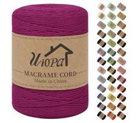 Uiopa Macrame Corda 3mm x 300m Rosa Rossa Macramè Filo Corda di Cotone Naturale Spago Colorato Cordino per Borse Uncinetto, Wall Hanging, Decorazioni, Bomboniere Fai da Te, Piante da Appendere