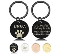 Uiopa Medaglietta Cane Personalizzata con Incisione, Medaglietta Gatto Forma di Tondo,Targhette Identificative per Animali Domestici Personalizzate con Portachiavi per Collare di Cane Gatto