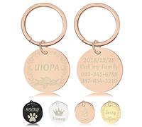 Uiopa Medaglietta Cane Personalizzata con Incisione, Medaglietta Gatto Forma di Tondo,Targhette Identificative per Animali Domestici Personalizzate con Portachiavi per Collare di Cane Gatto