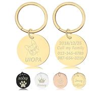 Uiopa Medaglietta Cane Personalizzata con Incisione, Medaglietta Gatto Forma di Tondo,Targhette Identificative per Animali Domestici Personalizzate con Portachiavi per Collare di Cane Gatto