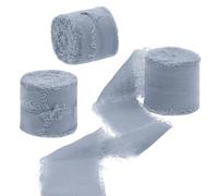 Uiopa Nastro Chiffon Blu Grigio 4cm x 15m Nastro Regalo con Frange Nastro in Chiffon di Seta Decorativi Tessuto per Confezione Regali, Inviti Matrimonio, Bouquet, Artigianato Fai-da-Te