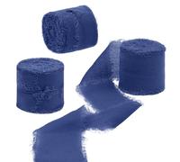Uiopa Nastro Chiffon Blu Reale 4cm x 15m Nastro Regalo con Frange Nastro in Chiffon di Seta Decorativi Tessuto per Confezione Regali, Inviti Matrimonio, Bouquet, Artigianato Fai-da-Te