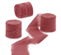 Uiopa Nastro Chiffon Pasta di Fagioli Rossi 4cm x 15m Nastro Regalo con Frange Nastro in Chiffon di Seta Decorativi Tessuto per Confezione Regali, Inviti Matrimonio, Bouquet, Artigianato Fai-da-Te