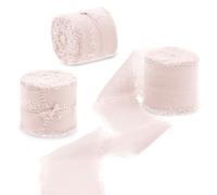 Uiopa Nastro Chiffon Rosa Chiaro 4cm x 15m Nastro Regalo con Frange Nastro in Chiffon di Seta Decorativi Tessuto per Confezione Regali, Inviti Matrimonio, Bouquet, Artigianato Fai-da-Te