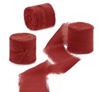 Uiopa Nastro Chiffon Rosso 4cm x 15m Nastro Regalo con Frange Nastro in Chiffon di Seta Decorativi Tessuto per Confezione Regali, Inviti Matrimonio, Bouquet, Artigianato Fai-da-Te