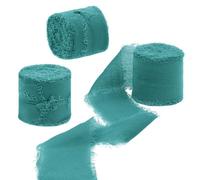Uiopa Nastro Chiffon Verde Blu 4cm x 15m Nastro Regalo con Frange Nastro in Chiffon di Seta Decorativi Tessuto per Confezione Regali, Inviti Matrimonio, Bouquet, Artigianato Fai-da-Te