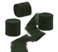 Uiopa Nastro Chiffon Verde Scuro 4cm x 15m Nastro Regalo con Frange Nastro in Chiffon di Seta Decorativi Tessuto per Confezione Regali, Inviti Matrimonio, Bouquet, Artigianato Fai-da-Te