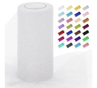 Uiopa Tulle Bianco Glitter 15cm x 22m Rotolo di Tulle Tessuto Paillettes Decorativa Nastro di Rete per Gonna Tutù, Decorazione per Matrimonio/Feste, Artigianat